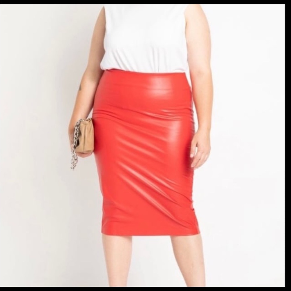 Eloquii Red Faux Leather Skirt